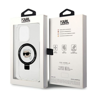 Originalus dėklas Karl Lagerfeld KLHMP15SHMRSKHH iPhone 15 6.1  Baltas/Baltas hardcase Ring Stand Karl Head MagSafe 6