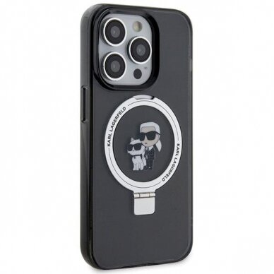 Originalus dėklas Karl Lagerfeld KLHMP15XHMRSKCK iPhone 15 Pro Max 6.7  Juodas hardcase Ring Stand Karl&amp Choupette MagSafe 3