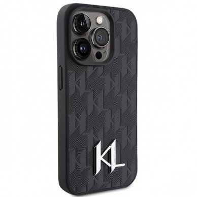 Originalus dėklas Karl Lagerfeld Leather Monogram Hot Stamp Metal Logo case skirta iPhone 15 Pro Max - Juodas 3