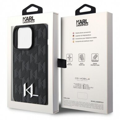 Originalus dėklas Karl Lagerfeld Leather Monogram Hot Stamp Metal Logo case skirta iPhone 15 Pro Max - Juodas 7