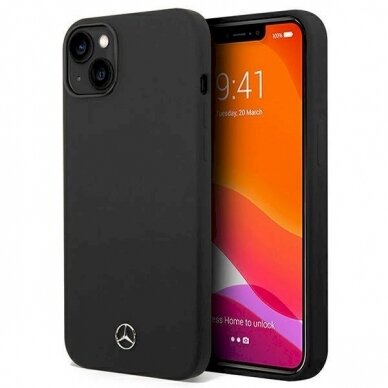 Originalus dėklas Mercedes Silicone Line case skirta iPhone 14 - Juodas