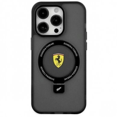 Originalus Ferrari dėklas  Ring Stand 2023 Collection MagSafe Case for iPhone 15 Plus / 14 Plus - Juodas