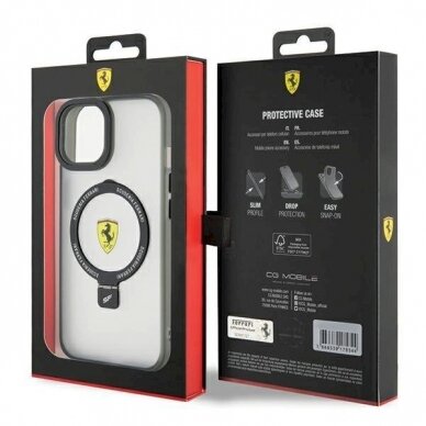 Originalus Ferrari dėklas  Ring Stand 2023 Collection MagSafe Case for iPhone 15 Plus / 14 Plus - Permatomas 7