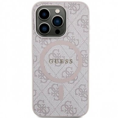 Originalus Guess dėklas 4G Collection Leather Metal Logo MagSafeiPhone 13 Pro / iPhone 13 - Rožinis 2