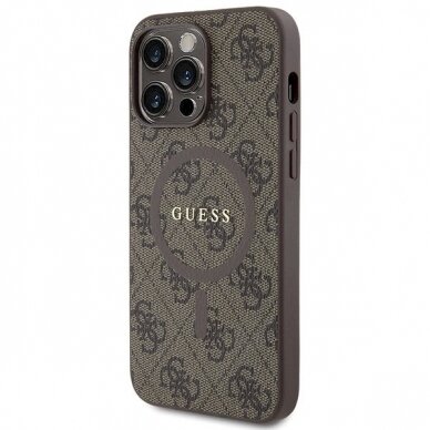 Originalus Guess dėklas 4G Collection Leather Metal Logo MagSafeiPhone 13 Pro / iPhone 13 - Rudas 1