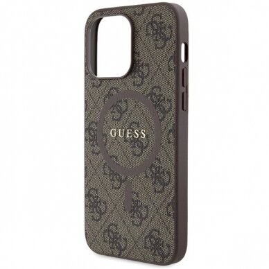 Originalus Guess dėklas 4G Collection Leather Metal Logo MagSafeiPhone 13 Pro / iPhone 13 - Rudas 5