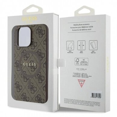 Originalus Guess dėklas 4G Collection Leather Metal Logo MagSafeiPhone 13 Pro / iPhone 13 - Rudas 7