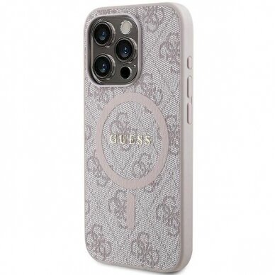 Originalus Guess dėklas 4G Collection Leather Metal Logo MagSafeiPhone 13 Pro Max - Rožinis 1