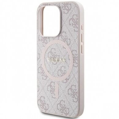 Originalus Guess dėklas 4G Collection Leather Metal Logo MagSafeiPhone 13 Pro Max - Rožinis 5