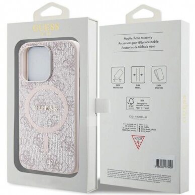 Originalus Guess dėklas 4G Collection Leather Metal Logo MagSafeiPhone 13 Pro Max - Rožinis 7