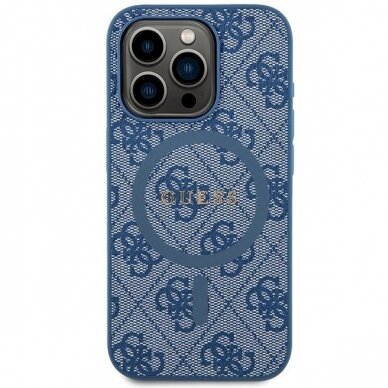 Originalus Guess dėklas 4G Collection Leather Metal Logo MagSafeiPhone 14 Pro Max - Mėlynas 2