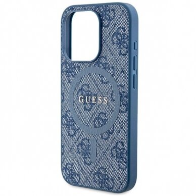 Originalus Guess dėklas 4G Collection Leather Metal Logo MagSafeiPhone 14 Pro Max - Mėlynas 5