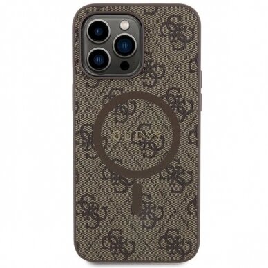 Originalus Guess dėklas 4G Collection Leather Metal Logo MagSafeiPhone 14 Pro Max - Rudas 2