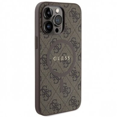 Originalus Guess dėklas 4G Collection Leather Metal Logo MagSafeiPhone 14 Pro Max - Rudas 3