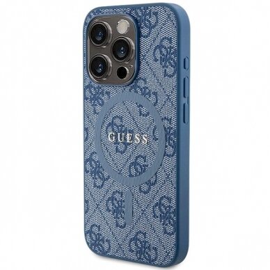 Originalus Guess dėklas 4G Collection Leather Metal Logo MagSafeiPhone 14 Pro - Mėlynas 1