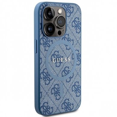 Originalus Guess dėklas 4G Collection Leather Metal Logo MagSafeiPhone 14 Pro - Mėlynas 3