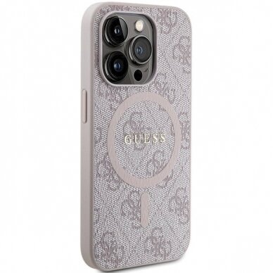 Originalus Guess dėklas 4G Collection Leather Metal Logo MagSafeiPhone 14 Pro - Rožinis 3