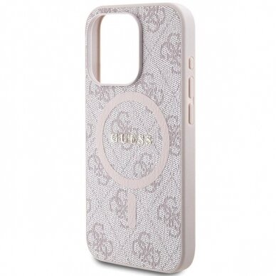 Originalus Guess dėklas 4G Collection Leather Metal Logo MagSafeiPhone 14 Pro - Rožinis 5