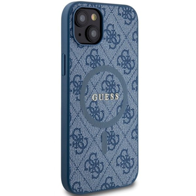 Originalus Guess dėklas 4G Collection Leather Metal Logo MagSafeiPhone 15 Plus / 14 Plus - Mėlynas 3