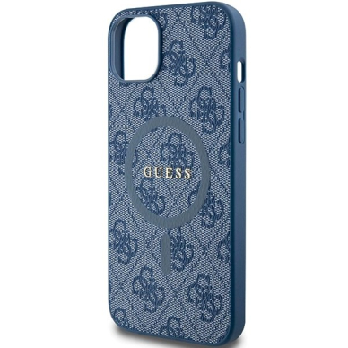 Originalus Guess dėklas 4G Collection Leather Metal Logo MagSafeiPhone 15 Plus / 14 Plus - Mėlynas 5