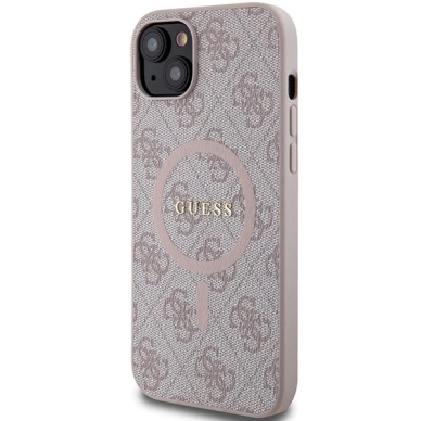 Originalus Guess dėklas 4G Collection Leather Metal Logo MagSafeiPhone 15 Plus / 14 Plus - Rožinis 1