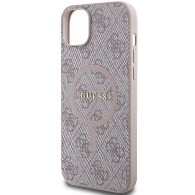 Originalus Guess dėklas 4G Collection Leather Metal Logo MagSafeiPhone 15 Plus / 14 Plus - Rožinis 5