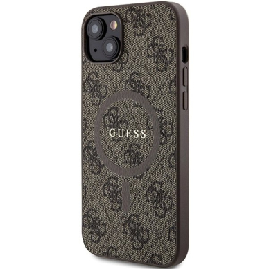 Originalus Guess dėklas 4G Collection Leather Metal Logo MagSafeiPhone 15 Plus / 14 Plus - Rudas 1