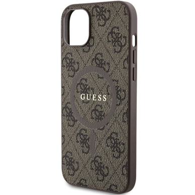 Originalus Guess dėklas 4G Collection Leather Metal Logo MagSafeiPhone 15 Plus / 14 Plus - Rudas 5