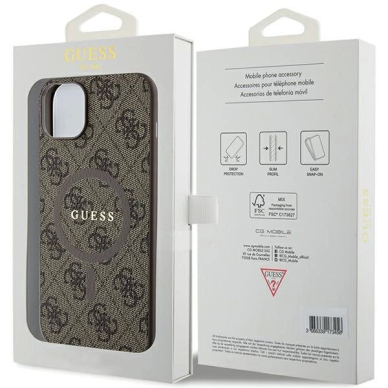 Originalus Guess dėklas 4G Collection Leather Metal Logo MagSafeiPhone 15 Plus / 14 Plus - Rudas 7