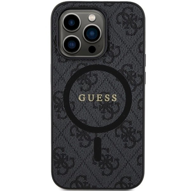 Originalus Guess dėklas 4G Collection Leather Metal Logo MagSafeiPhone 15 Pro - Juodas 2