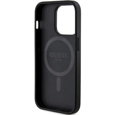 Originalus Guess dėklas 4G Collection Leather Metal Logo MagSafeiPhone 15 Pro - Juodas 6