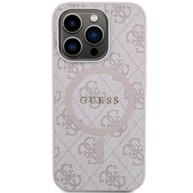 Originalus Guess dėklas 4G Collection Leather Metal Logo MagSafeiPhone 15 Pro - Rožinis 2