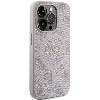 Originalus Guess dėklas 4G Collection Leather Metal Logo MagSafeiPhone 15 Pro - Rožinis 3