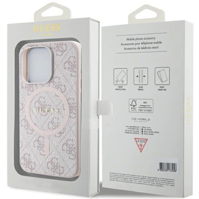 Originalus Guess dėklas 4G Collection Leather Metal Logo MagSafeiPhone 15 Pro - Rožinis 7