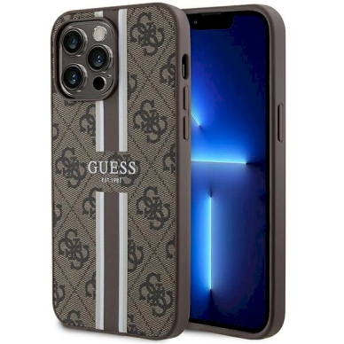 Originalus Guess dėklas 4G Printed Stripes MagSafeiPhone 15 Pro Max - Rudas