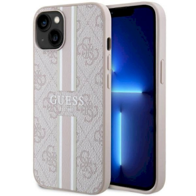 Originalus Guess dėklas 4G Printed Stripes MagSafeiPhone 15/14/13 - Rožinis