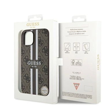 Originalus Guess dėklas 4G Printed Stripes MagSafeiPhone 15/14/13 - Rudas 7