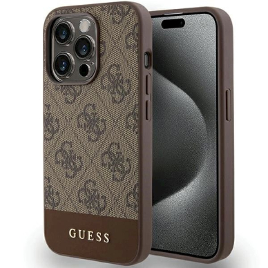 Originalus Guess dėklas 4G Stripe CollectioniPhone 15 Pro - Rudas