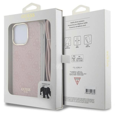 Originalus Guess dėklas Crossbody Cord 4G Print case for iPhone 15 Pro Max - Rožinis 6