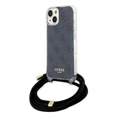 Originalus Guess dėklas Crossbody Cord 4G Print Case for iPhone 15/14/13 - Juodas