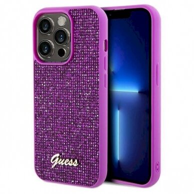 Originalus Guess dėklas Disco Metal ScriptiPhone 14 Pro - fuchsia