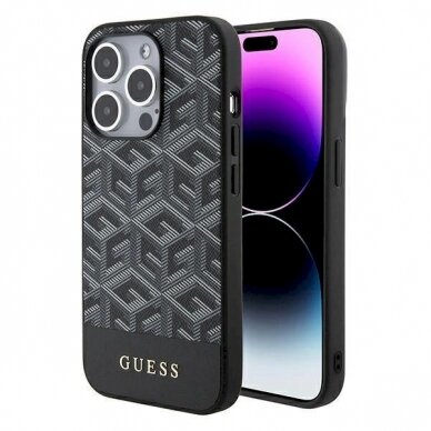 Originalus Guess dėklas GCube Stripes MagSafe case for iPhone 15 Pro - Juodas