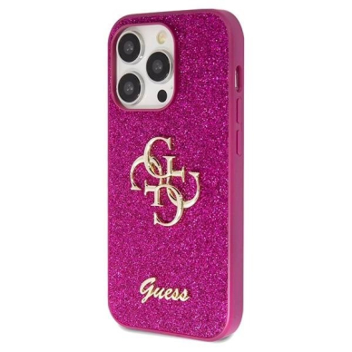 Originalus Guess dėklas Glitter Script Big 4G case for iPhone 15 Pro Max - Violetinis 1