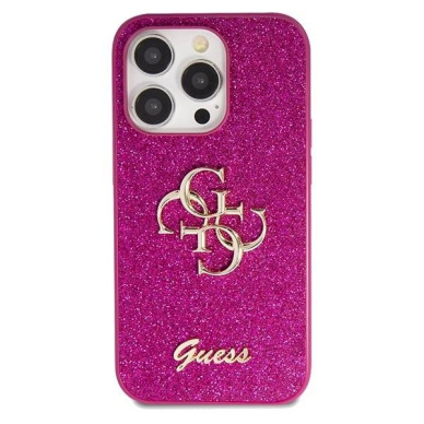 Originalus Guess dėklas Glitter Script Big 4G case for iPhone 15 Pro - Violetinis 2