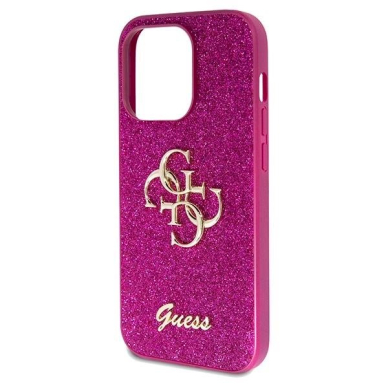 Originalus Guess dėklas Glitter Script Big 4G case for iPhone 15 Pro - Violetinis 5