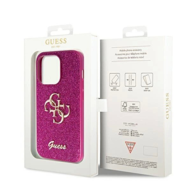 Originalus Guess dėklas Glitter Script Big 4G case for iPhone 15 Pro - Violetinis 7