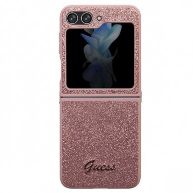 Originalus Guess dėklas Glitter Script case for Samsung Galaxy Z Flip 5 - Rožinis 1