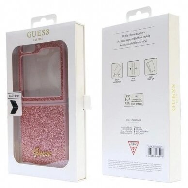 Originalus Guess dėklas Glitter Script case for Samsung Galaxy Z Flip 5 - Rožinis 7