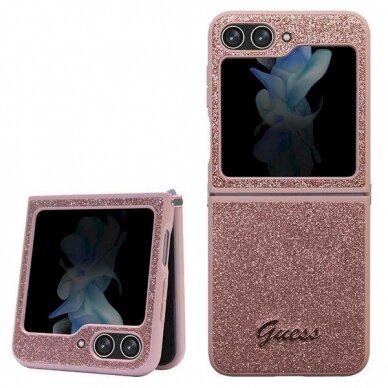 Originalus Guess dėklas Glitter Script case for Samsung Galaxy Z Flip 5 - Rožinis