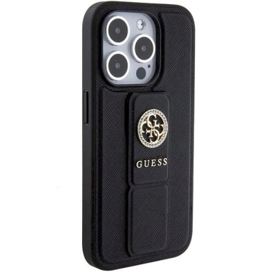 Originalus Guess dėklas Grip Stand 4G Saffiano Strass case for iPhone 15 Pro Max - Juodas 1